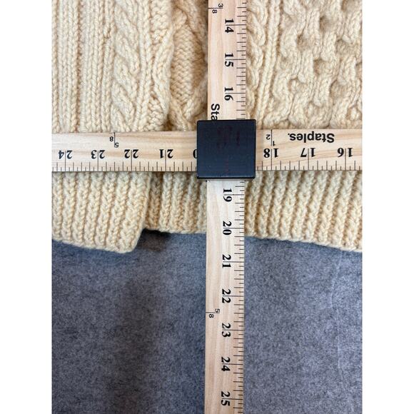 Vintage Aran Style Fisherman Sweater Mens Small Yellow Cable Knit Mock Pullover - Picture 3 of 5